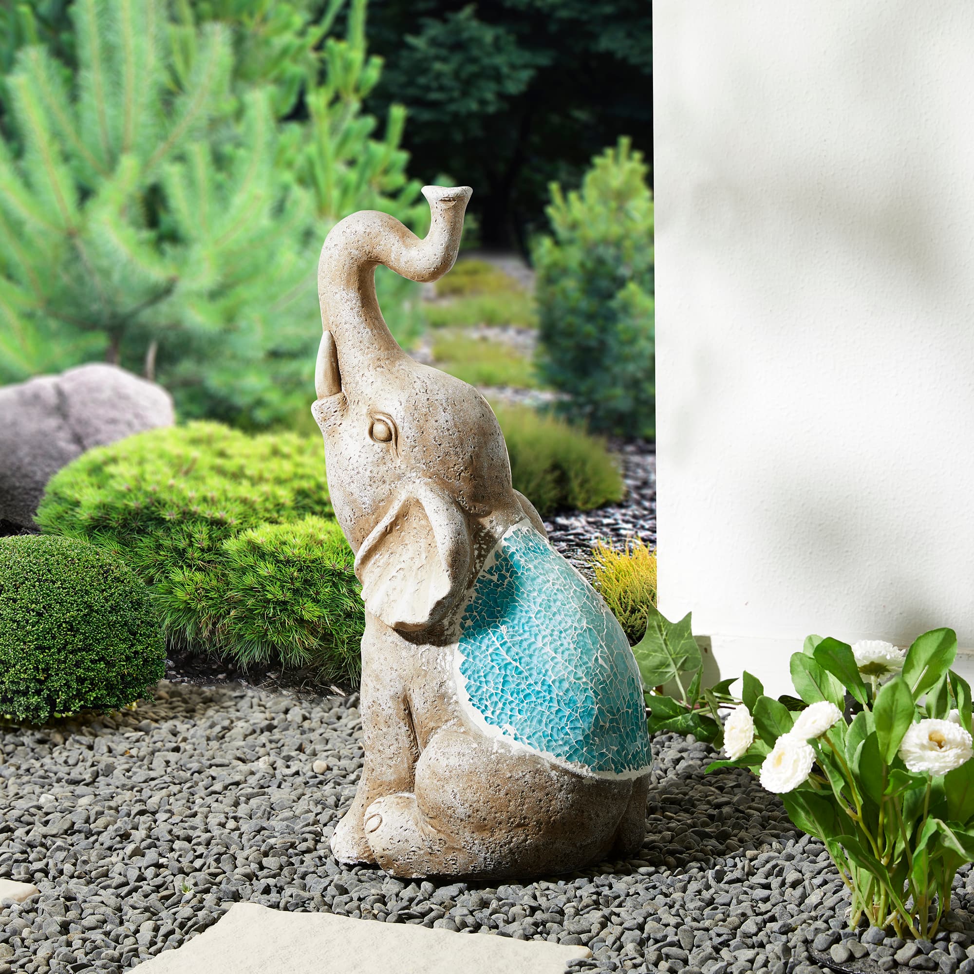 Glitzhome® 18" Faux Granite & Mosaic Sitting Elephant Statue